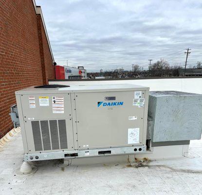 Daikin commercial package unit on a shopping center