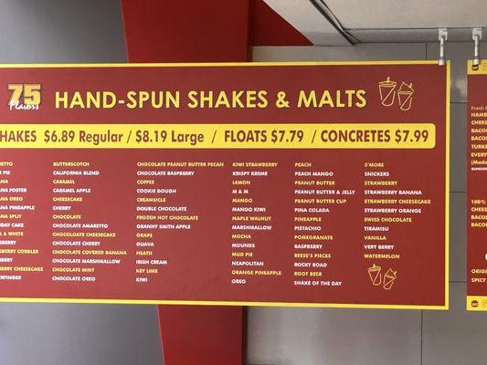 Shakes and Malts menu