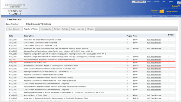 Court Record Of Registered Action SHOWING PLAINTIFF APPEAL! CASE NUMBER HG16826425! CHECK FOR YOURSEL