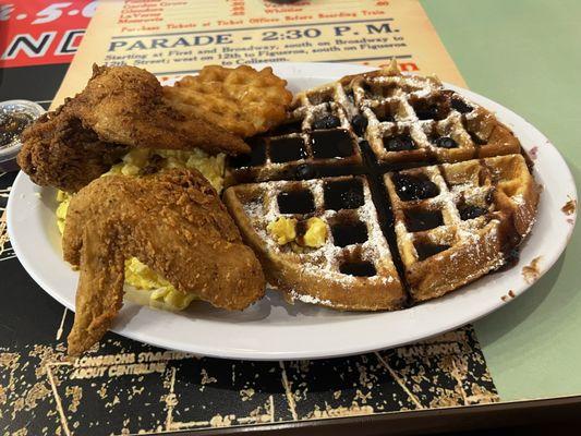 Full Waffle Breakfast W/ 2 Wings. Mines was blueberry. Delicious!!!