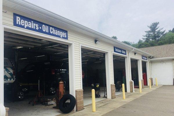 Many bays offering services from oil changes to brakes, engine work and anything else automotive.