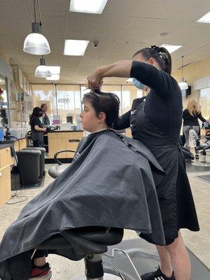 My son getting a cut with Diane