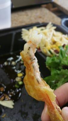 Tempura shrimp. The crust was so tough, so I removed it. Luckily I did. Surprise surprise - poop sack!