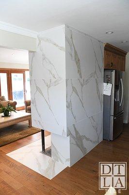 Side View of Tiled Fireplace using large format porcelain tile