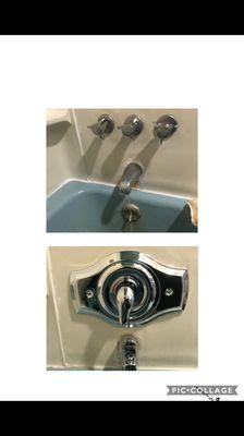 3 Handle shower valve converted into a single lever Moen shower valve with a cheater plate.