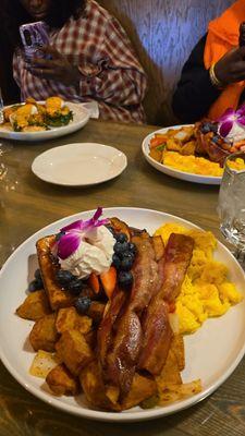 French Toast platter.  crab cake benedict