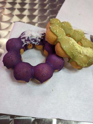 Blueberry Mochi Donut and Matcha Mochi Donut