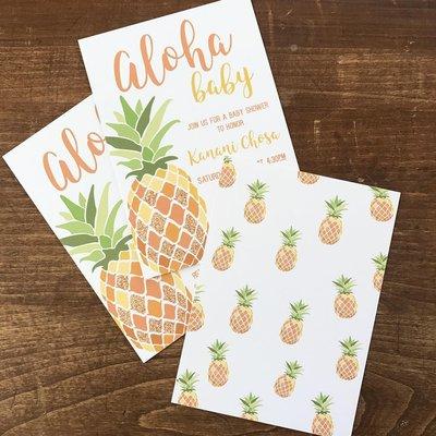 Aloha, baby! Our client brought us the design for these 2-sided baby shower invitations, and we couldn't be happier with them!