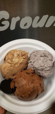 The ice cream flight with blueberry ginger, coconut milk chocolate, and sea salt chocolate