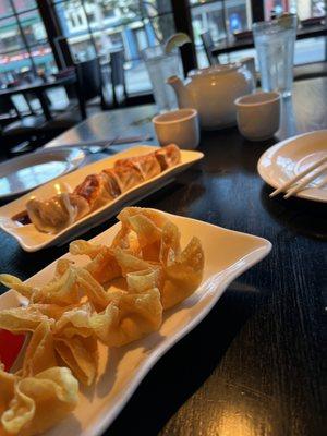 Crab Rangoon and pan-fried dumplings