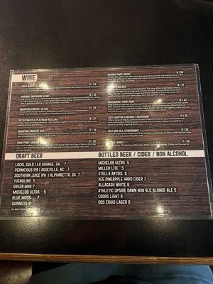 Drink menu