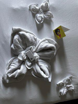 The beautiful flower towels I found on my bed after a very long day.