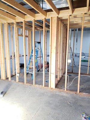 New office and 2 restrooms being framed