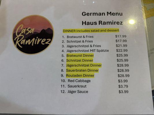 German Menu