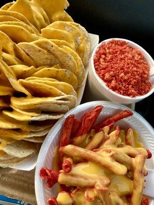 Super Nachos, Takis with Cheese, Hot Cheetos Corn