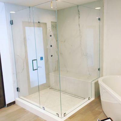 Starphire glass. For frameless shower enclosure