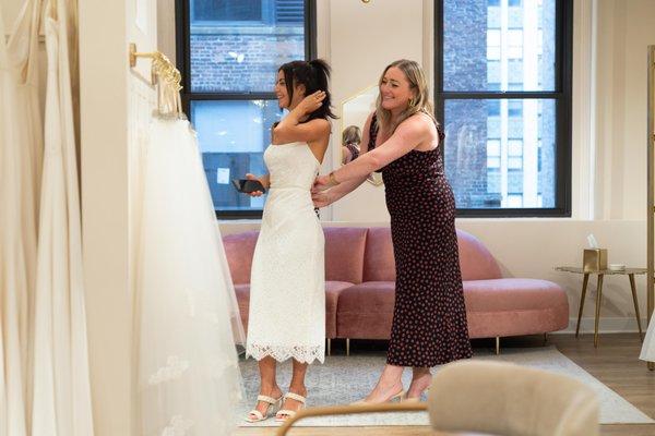 Try on Jenny Yoo Little White Dresses by Appointment at our NYC Boutique. Harley Dress.