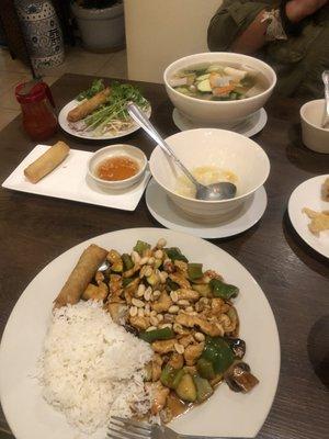 Egg-drop Soup with corn (serving for 2), KingPaoChicken and Pho