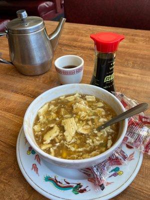 Egg flower soup and hot tea