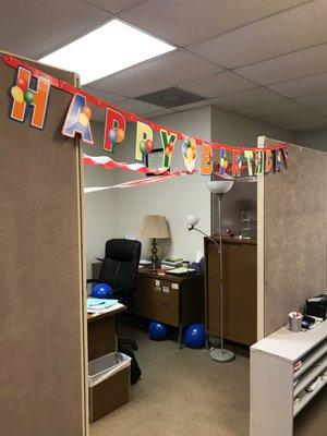 The team decorated an office for Matt's birthday.....a nice distraction from the busy-ness!