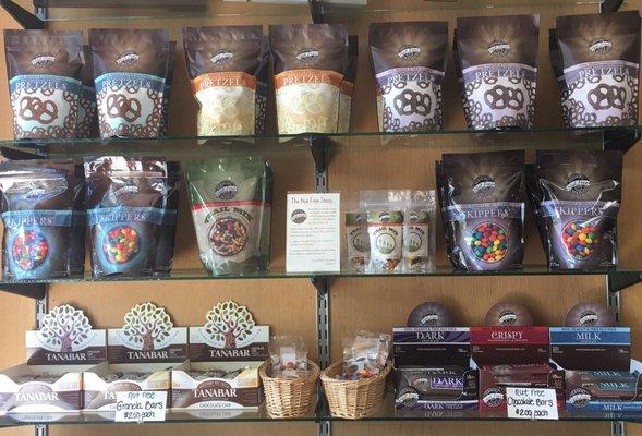 Vermont Nut Free; skippers, trail mix, chocolate pretzels, chocolate bars, and granola bars!