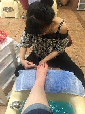 Getting a pedicure