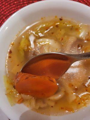 Carrots arent peeled- sloppy wonton soup