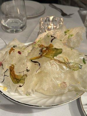 scallop ceviche - rice paper chips