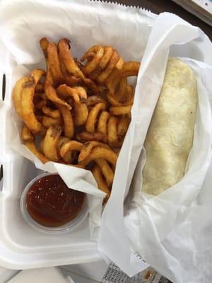 Mexican wrap with curly fries