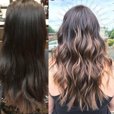 Before and after subtle balayage