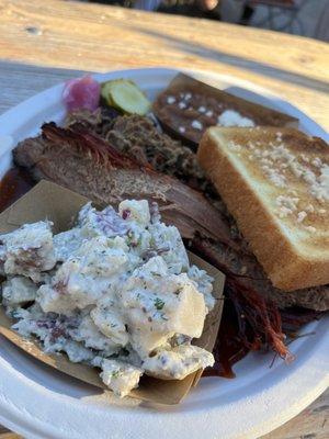 Potato Salad Brisket BBQ Plate cowboy beans Pulled Pork BBQ Plate