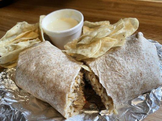 Chicken Burrito with chips