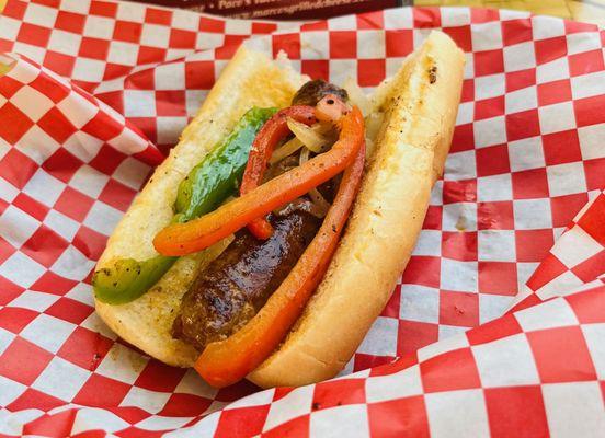 New Italian Sausage Dog.  Grilled Peppers and Onions.