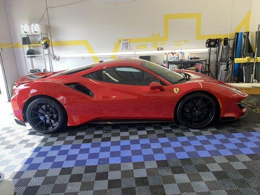 Ferrari 488 pista in for a full vehicle custom clear bra (ppf)