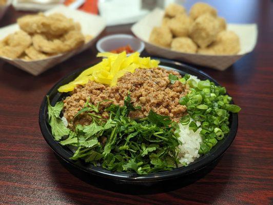 Ground pork over rice