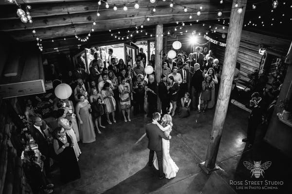 Tahoe Tree Company is an amazing venue for a wedding! First dance at the reception/lodge. (photo: Rose Street Studio)