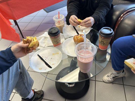 Freshly made sandwiches, smoothies and coffee.