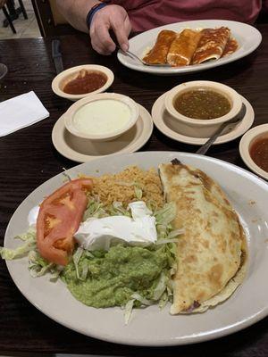 Combo with burrito, tamale, & enchilada! Also, beef tip quesadilla salad!