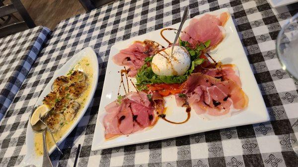 Baked clams and burrata apps