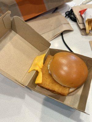 I waited extra time for this to be made fresh. The fish patty was only 1/2 in the bun as well.