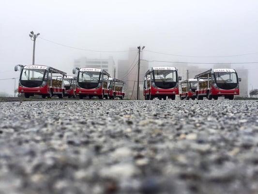 Trams getting ready to head to the boardwalk