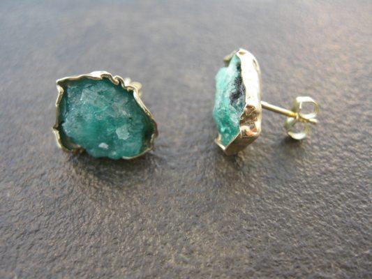 Custom Made Earrings for Emeralds in their purest form (raw)