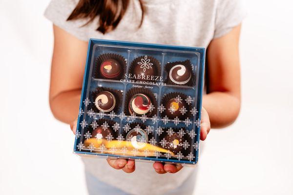 9 piece box of truffles at Seabreeze Craft Chocolates in San Diego