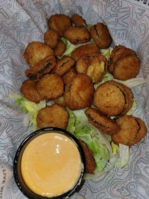 Fried pickles, great crispness to them!