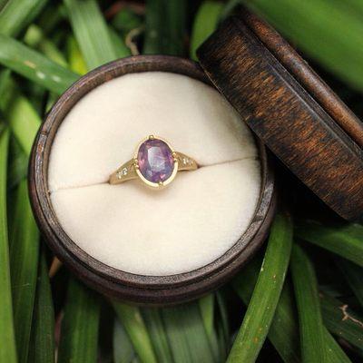 One of my own designs, purple sapphire in yellow gold.