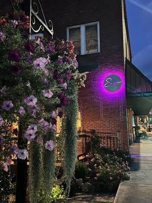 The outside entrance and patio