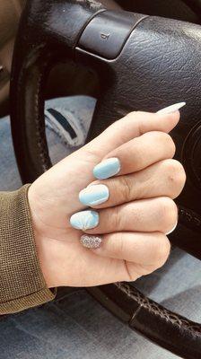 Almond shaped baby blue. Simple but beautiful and cute