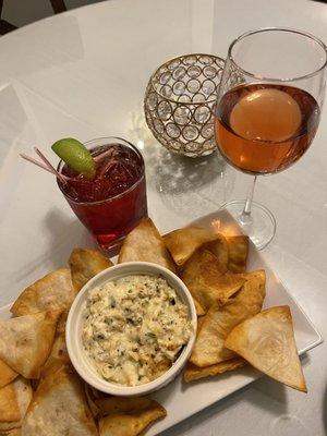 Hot Crab Dip! Zinfandel, and cranberry whiskey.