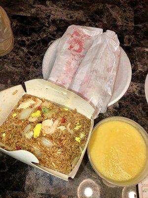 Large House Special Fried Rice, Shrimp Egg Rolls, Side of Yellow Gravy