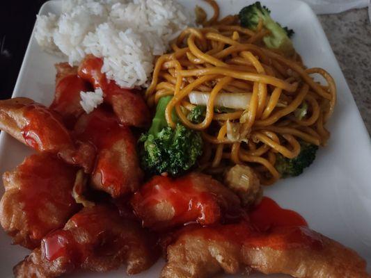 Vegetable Lo Mein, Sweet and Sour Chicken.